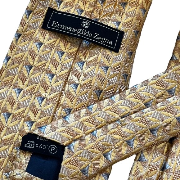 Ermenegildo Zegna Gold & Silver Patterned Silk Tie - Picture 1 of 6